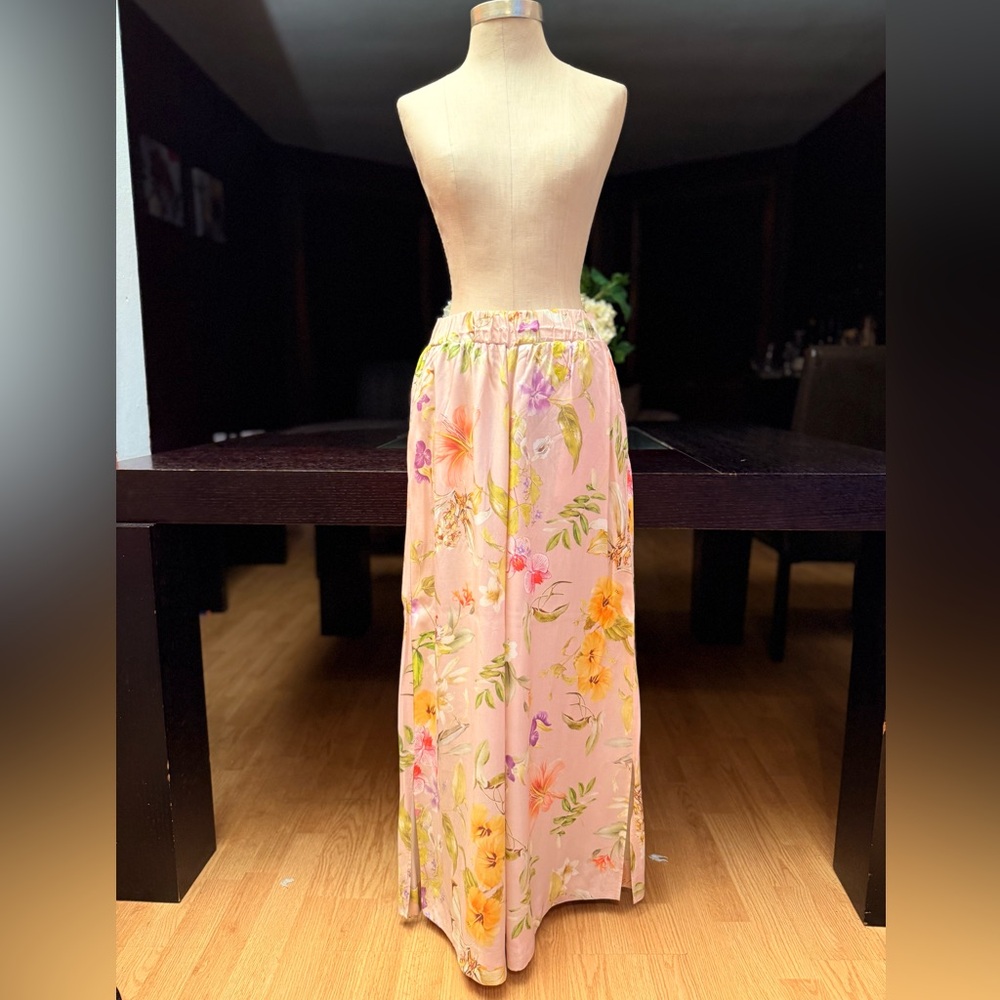 Express High Waisted Satin Floral Pull On Wide Leg Pant